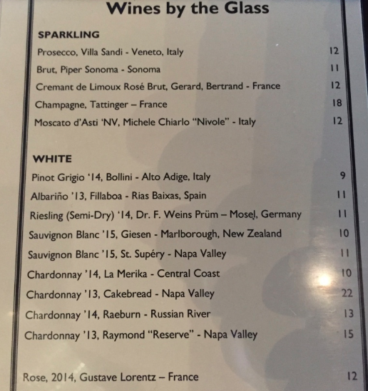 chardonnay wine list
